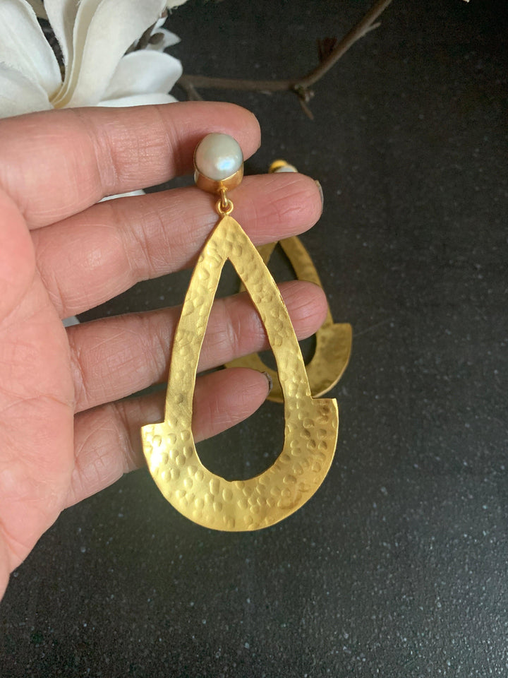 Statement Textured Gold Pearl Earrings - SHIVKA