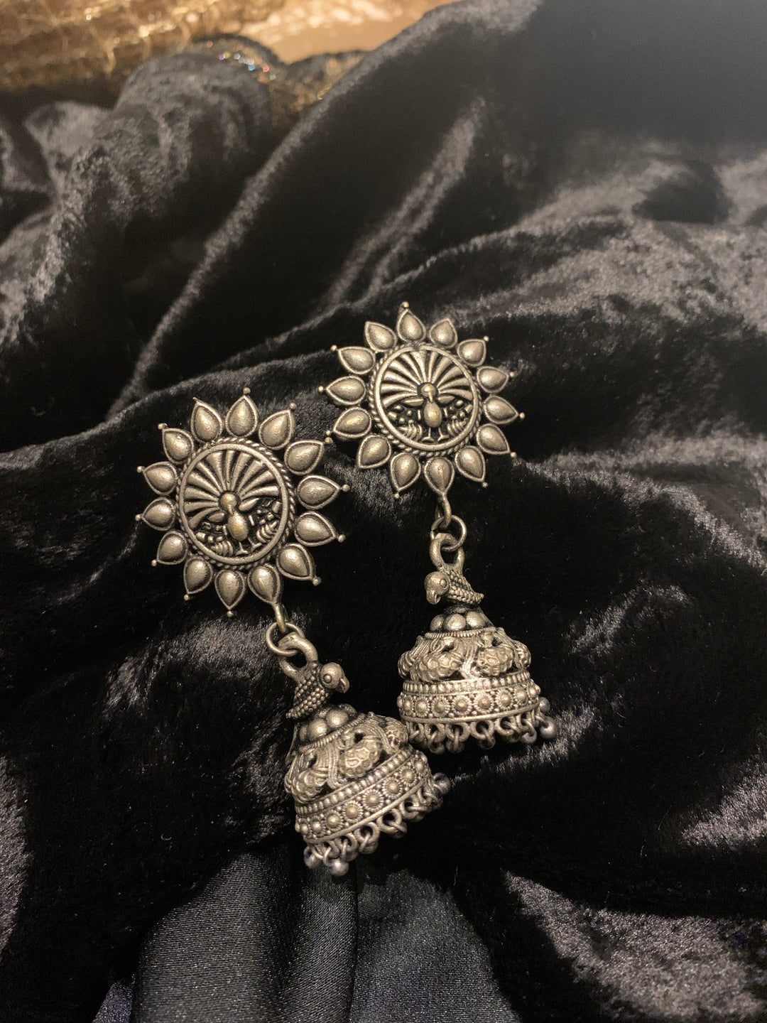 Floral Peacock Jhumkis - SHIVKA