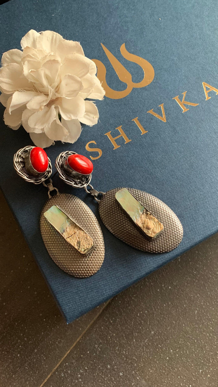 Statement Coral Rhodium Danglers - SHIVKA
