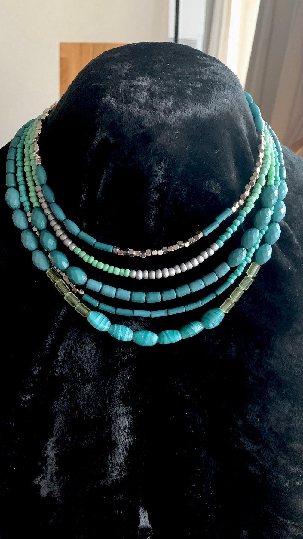 Turquoise Green Statement Beaded Necklace - SHIVKA