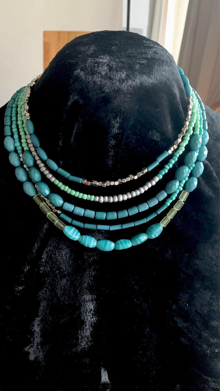 Turquoise Green Statement Beaded Necklace - SHIVKA