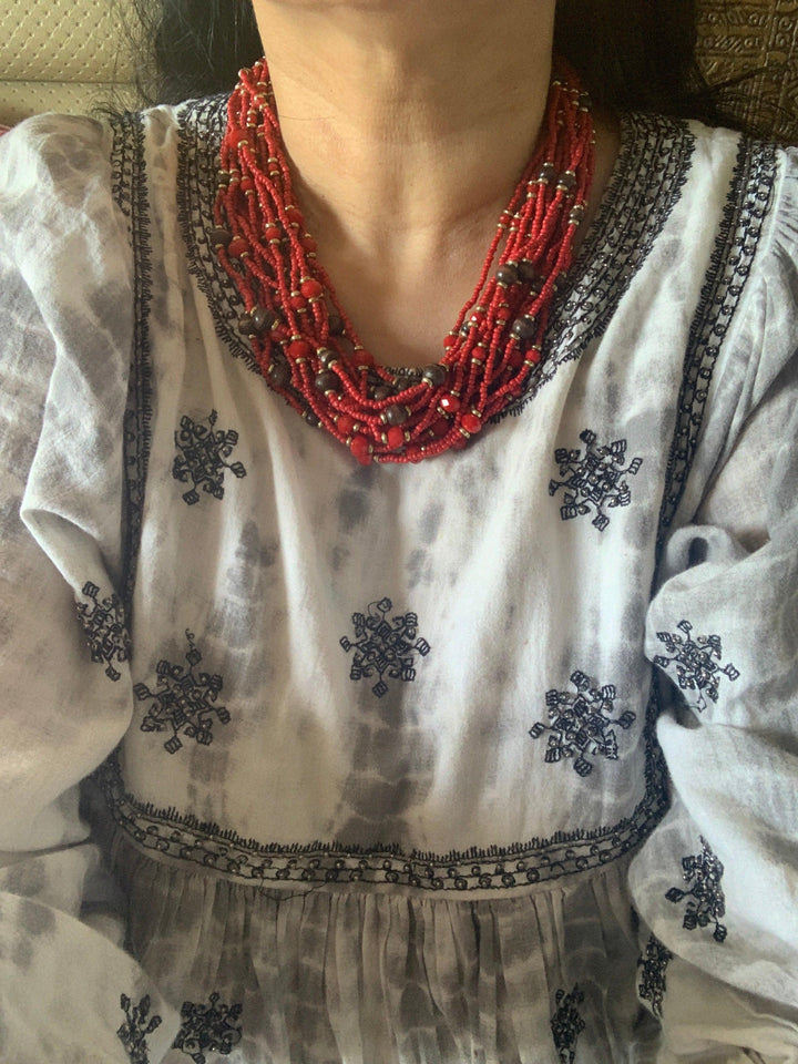 Red Beaded Necklace - SHIVKA