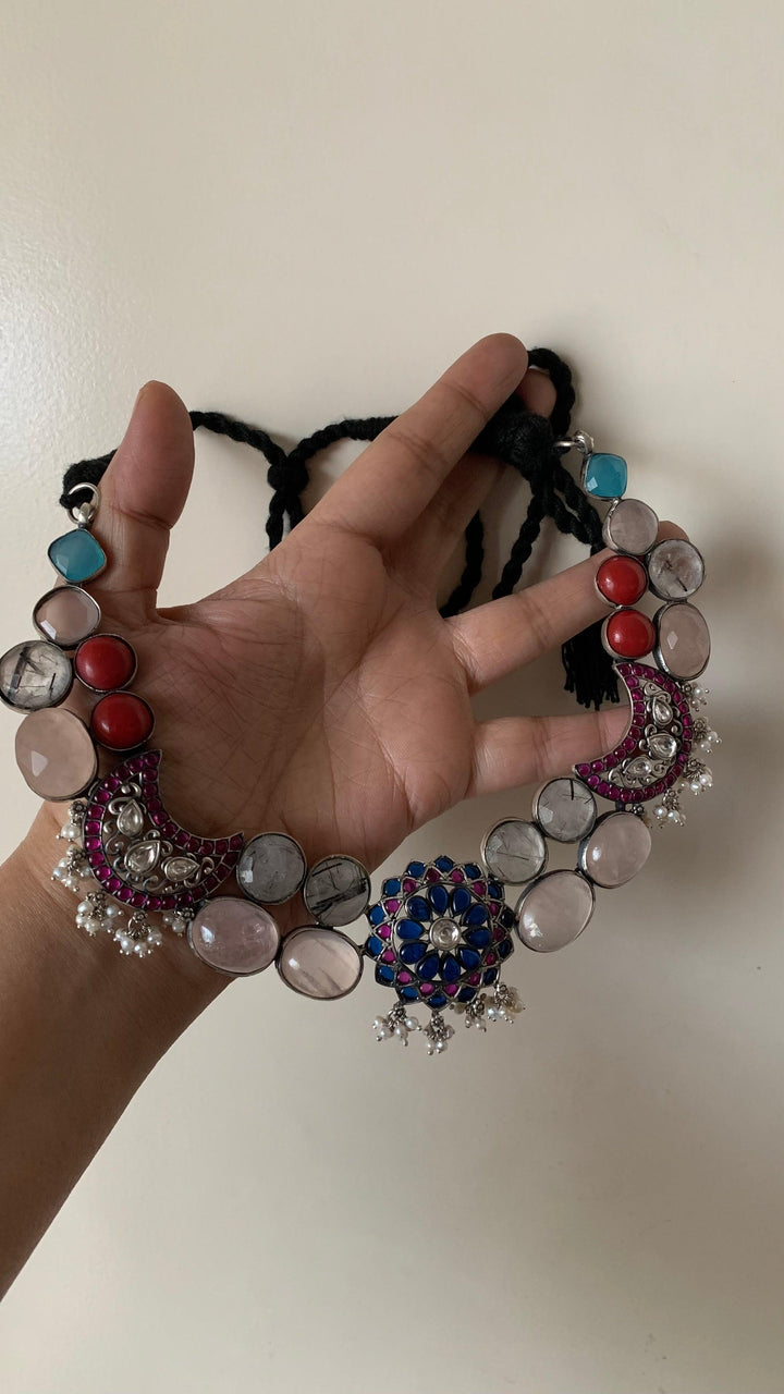 Scintillating Pure 925 Silver Kemp Stones Necklace - SHIVKA