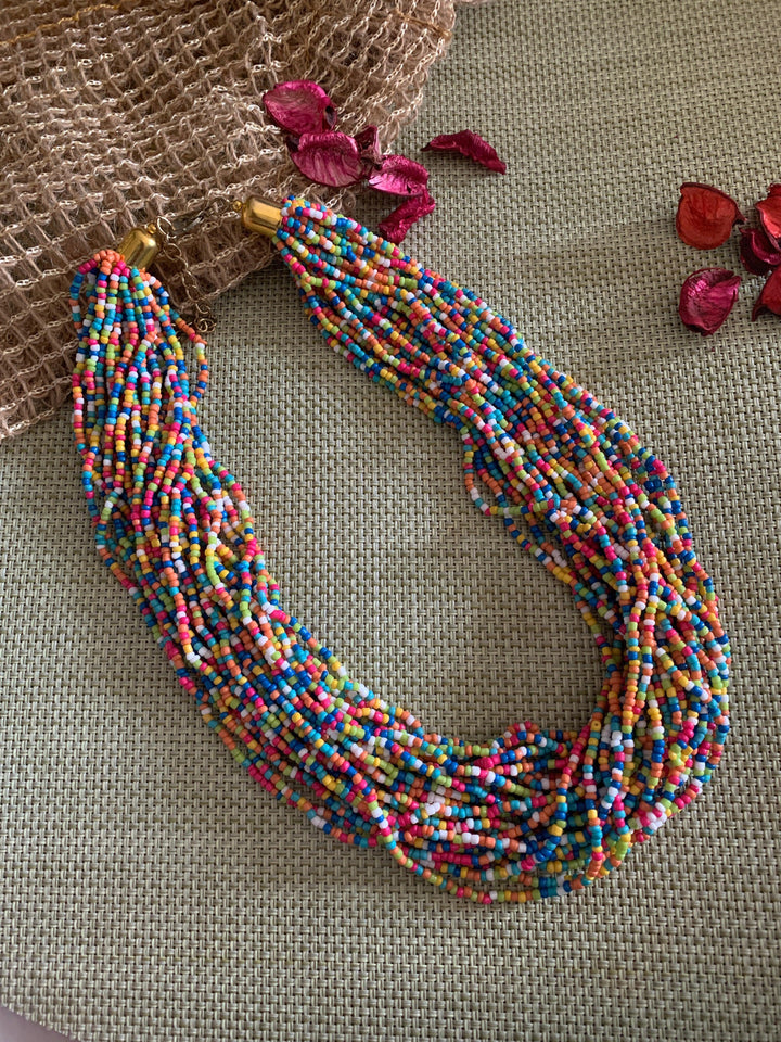 Multicoloured Statement Necklace with Gemstones Studs - SHIVKA