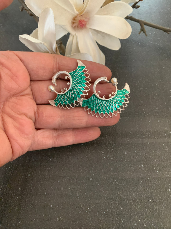 Enamelled Peacock Studs