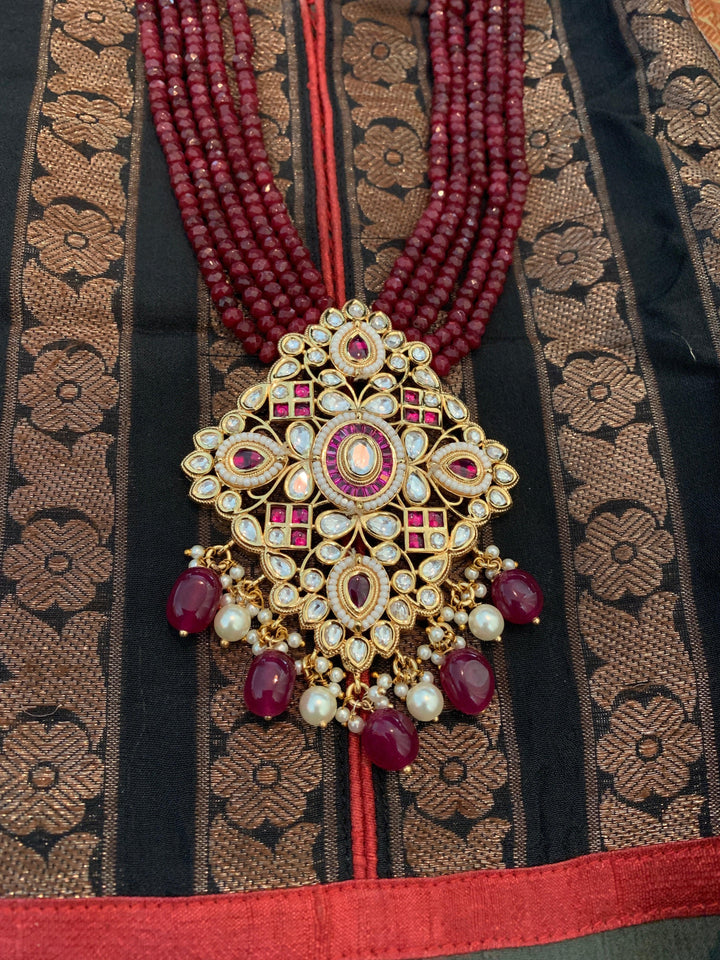 Ruby Pendant Necklace with Earrings - SHIVKA