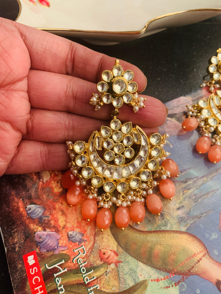 Peach Drops Pachi Kundan Earrings - SHIVKA