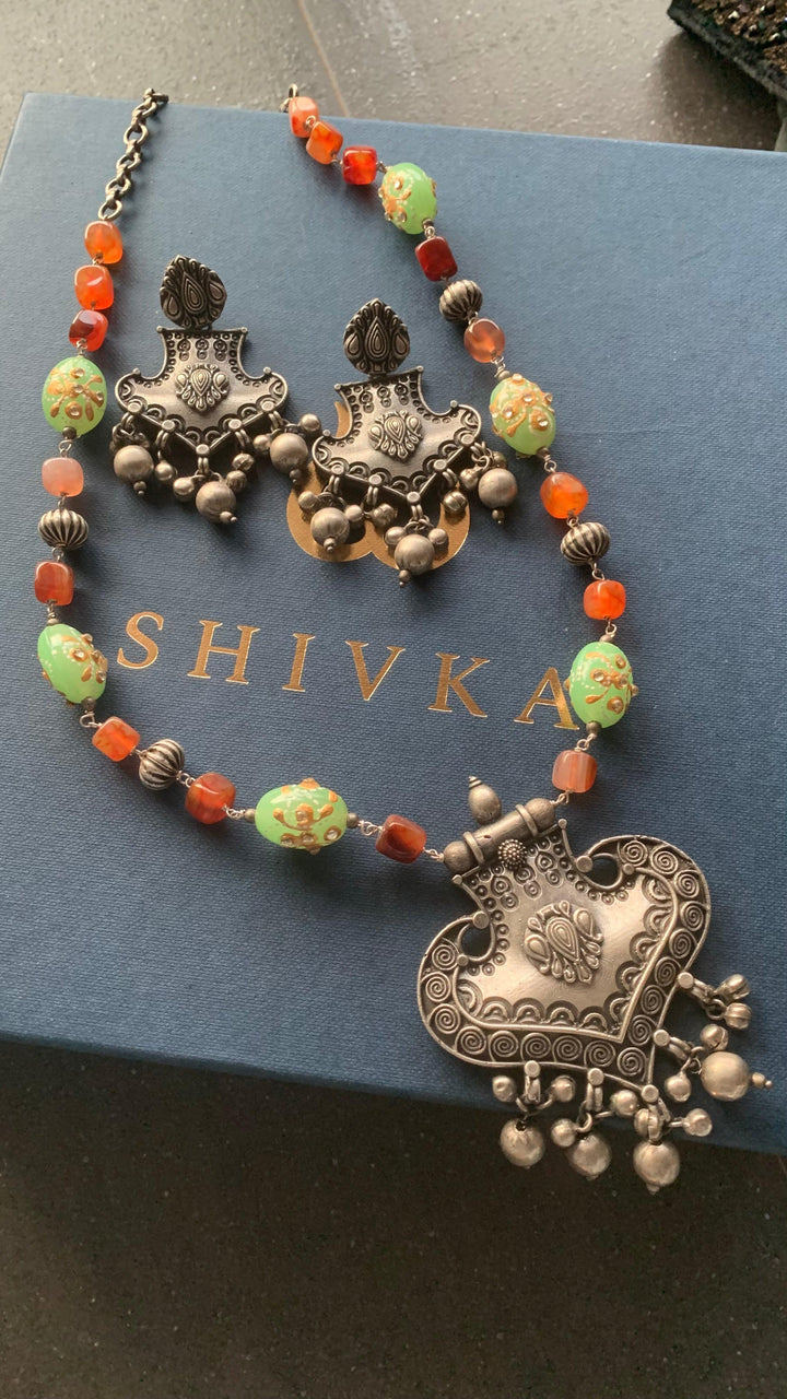 Statement Pendant Necklace with Earrings - SHIVKA