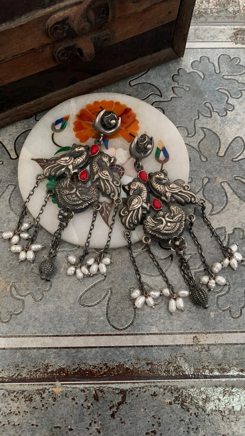 Twin Peacock Pure 925 Silver Earrings - SHIVKA