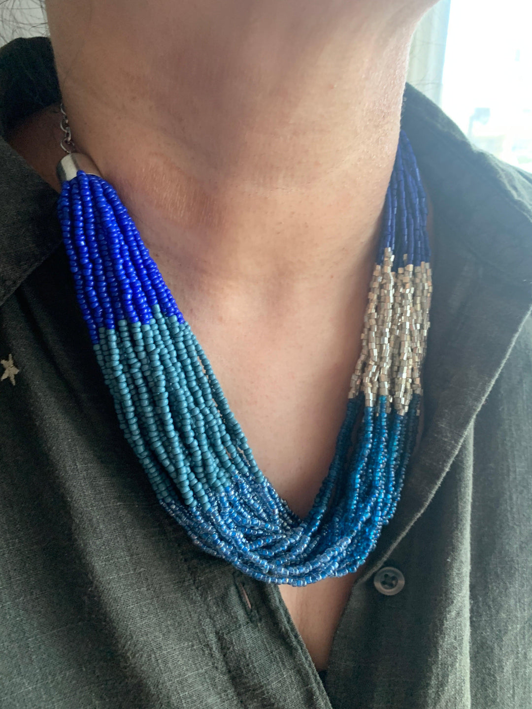 Shaded Blue and Silver Necklace with Statement Danglers - SHIVKA