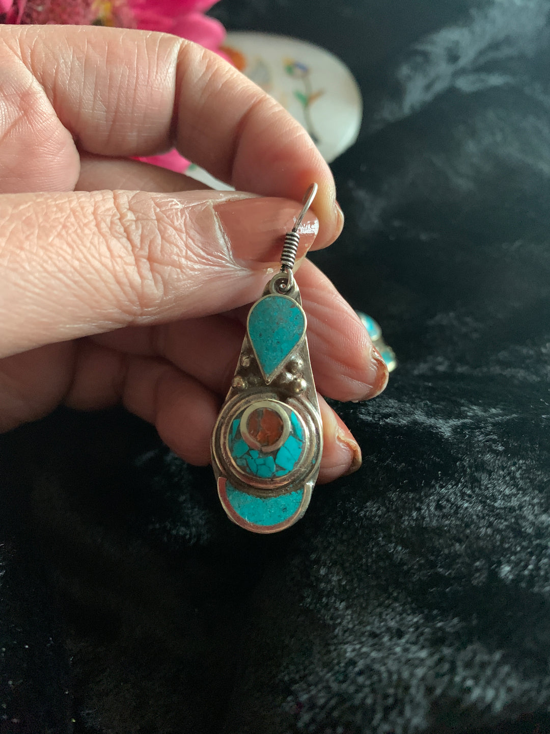 Antique Turquoise and Coral Danglers