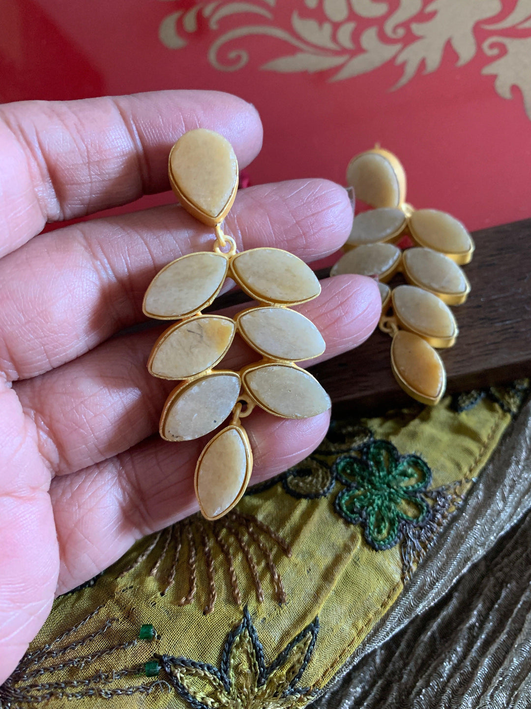 Natural Gemstones Leaf Danglers - SHIVKA