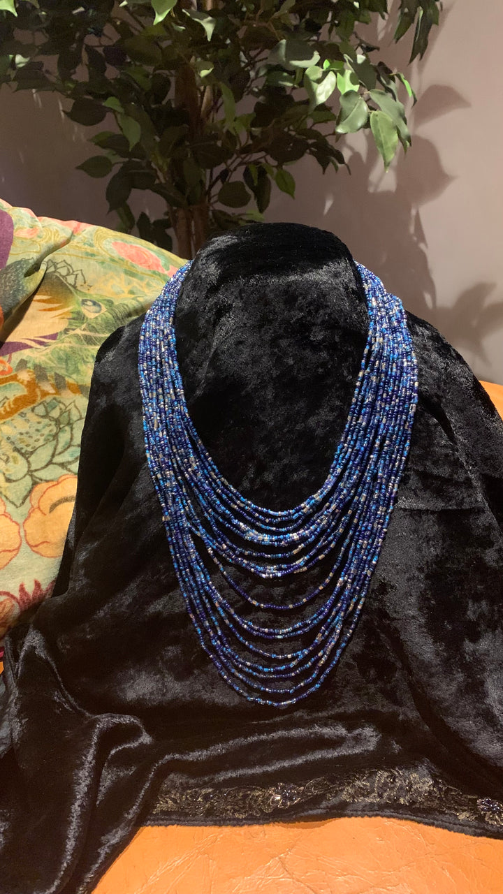 Blue and Silver Beaded Necklace