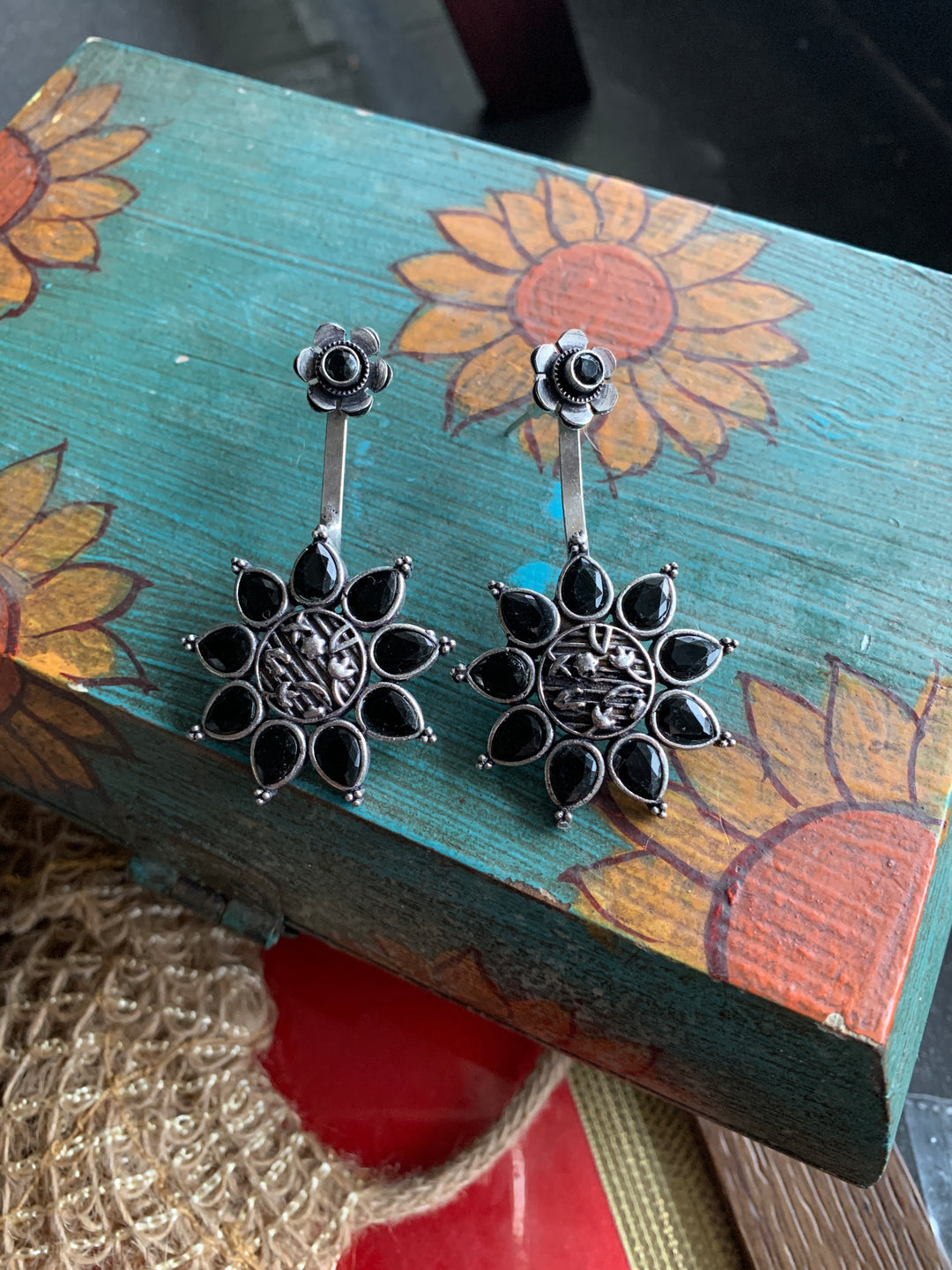 Black Beaded Necklace with Statement Danglers