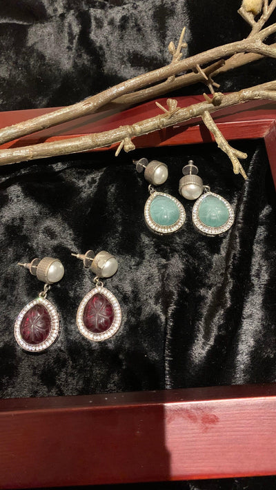 Vintage Pearl and Carved Stones Danglers - SHIVKA