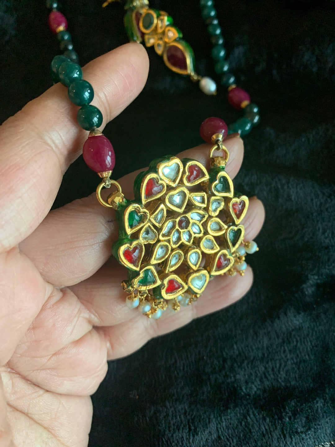 Vintage Jadau Pendant Necklace with Earrings - SHIVKA