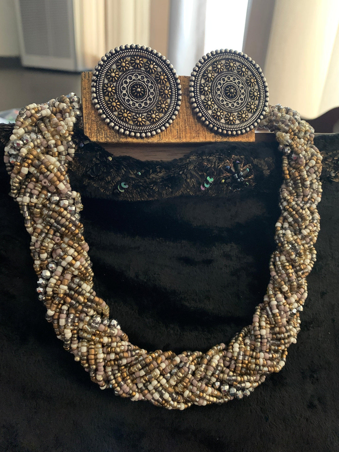 Statement Beaded Necklace with Statement Studs - SHIVKA