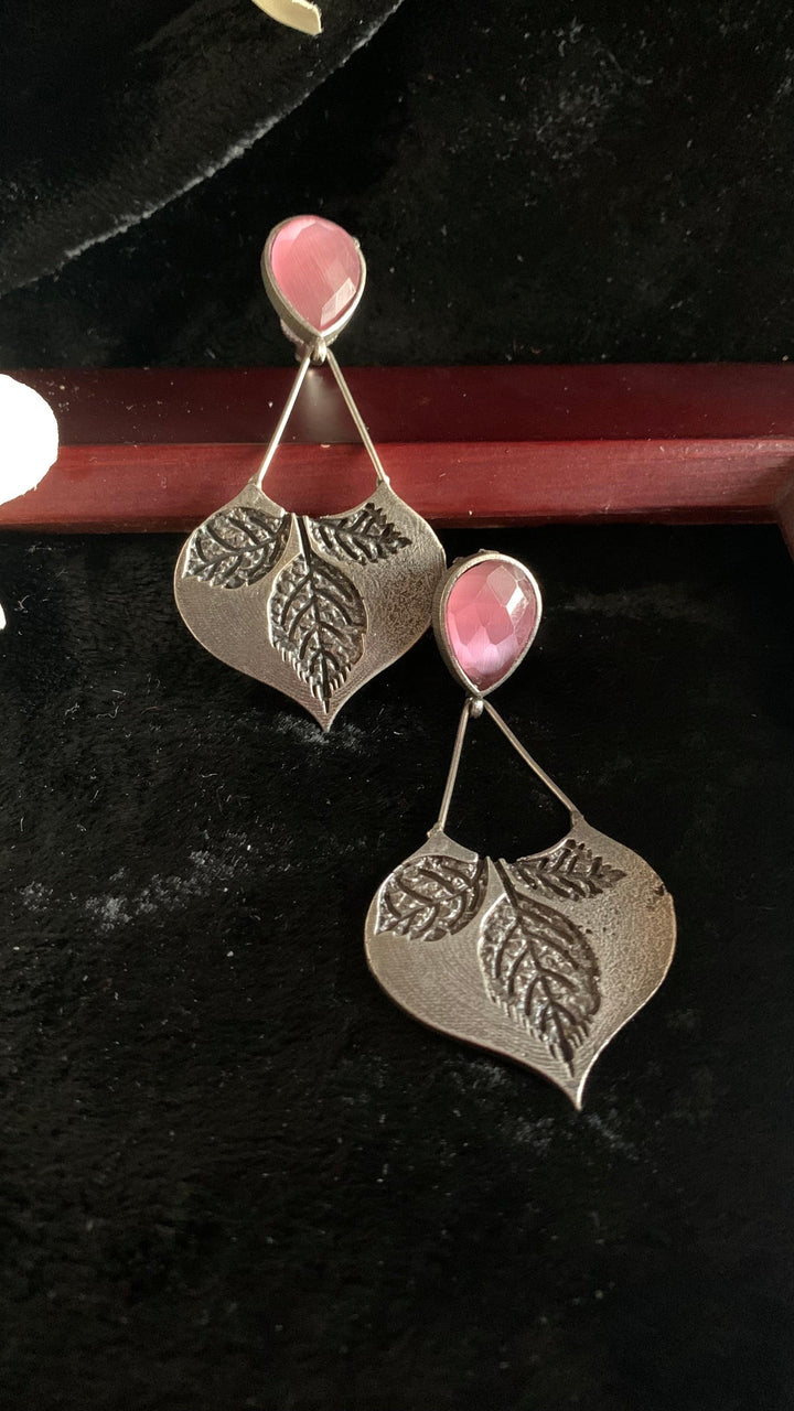 Tribal Leaf Stone Danglers - SHIVKA