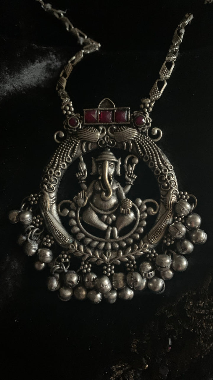 Antique Ganesha Pendant Long Necklace