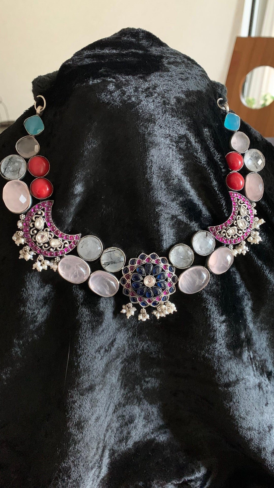 Scintillating Pure 925 Silver Kemp Stones Necklace - SHIVKA