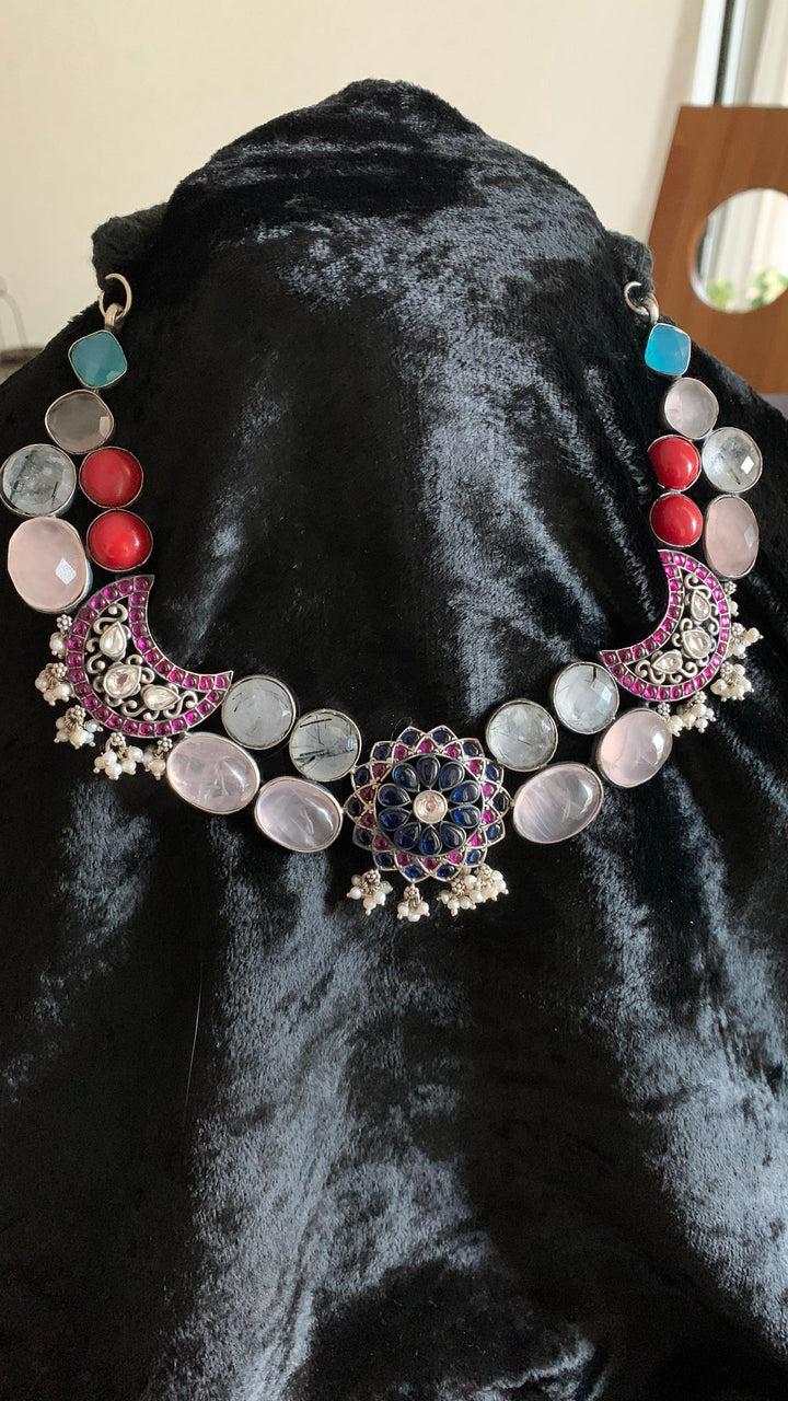 Scintillating Pure 925 Silver Kemp Stones Necklace - SHIVKA