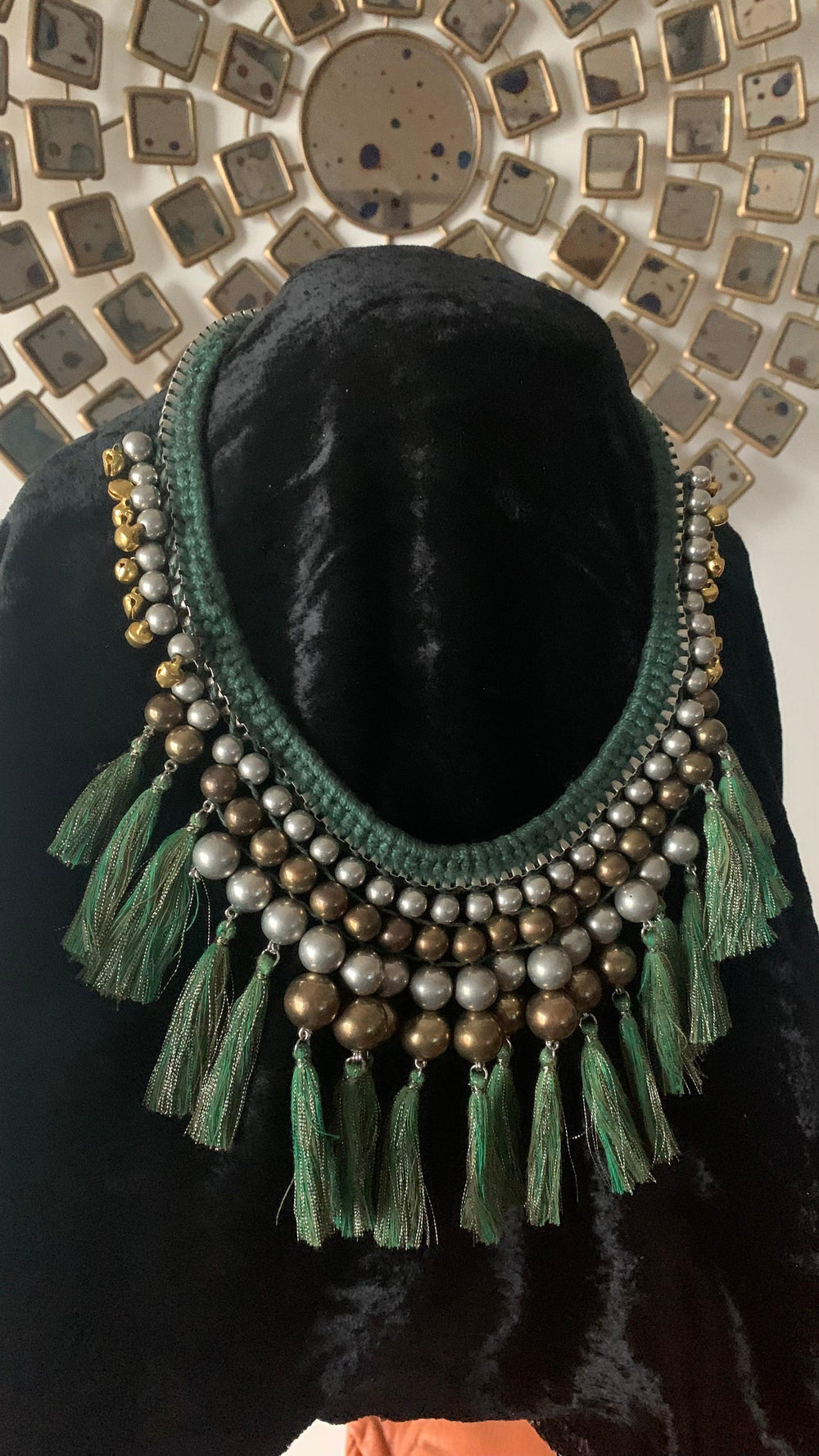 Green Thread Tassels Beads Necklace - SHIVKA