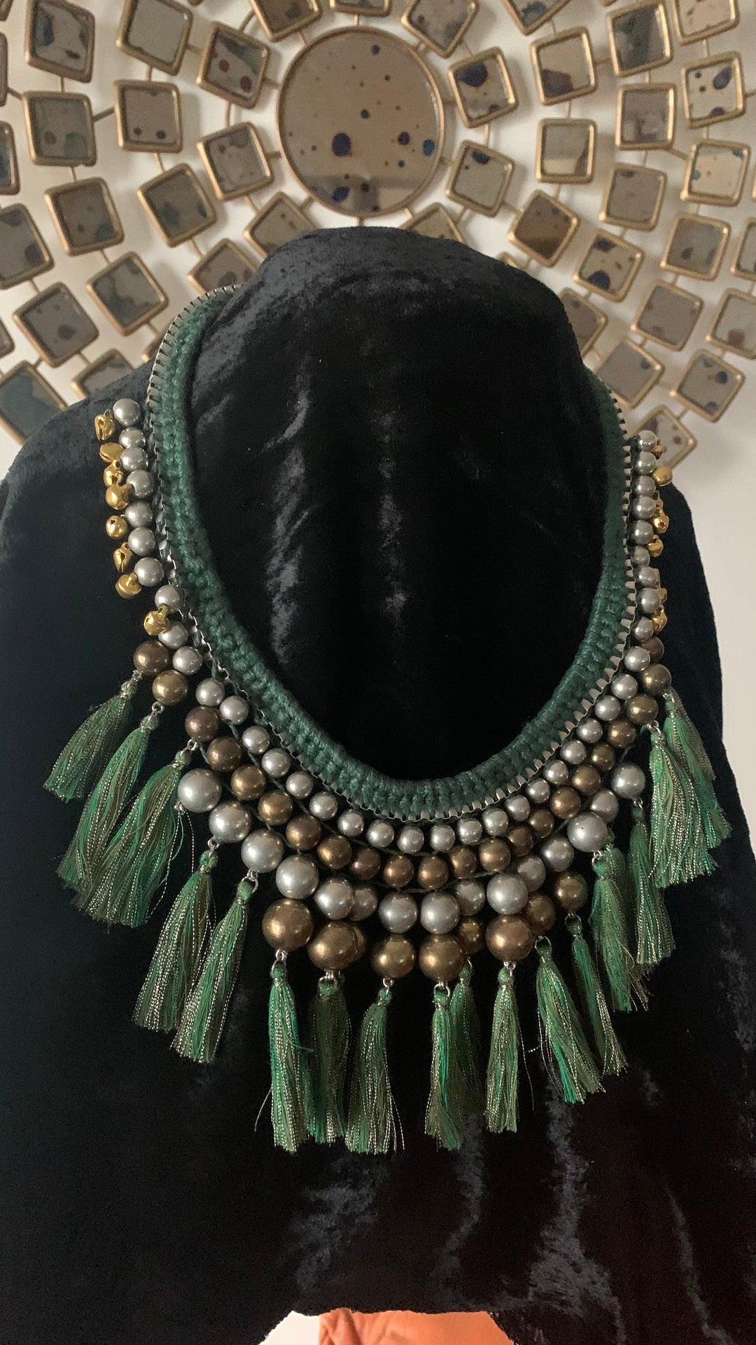 Green Thread Tassels Beads Necklace - SHIVKA