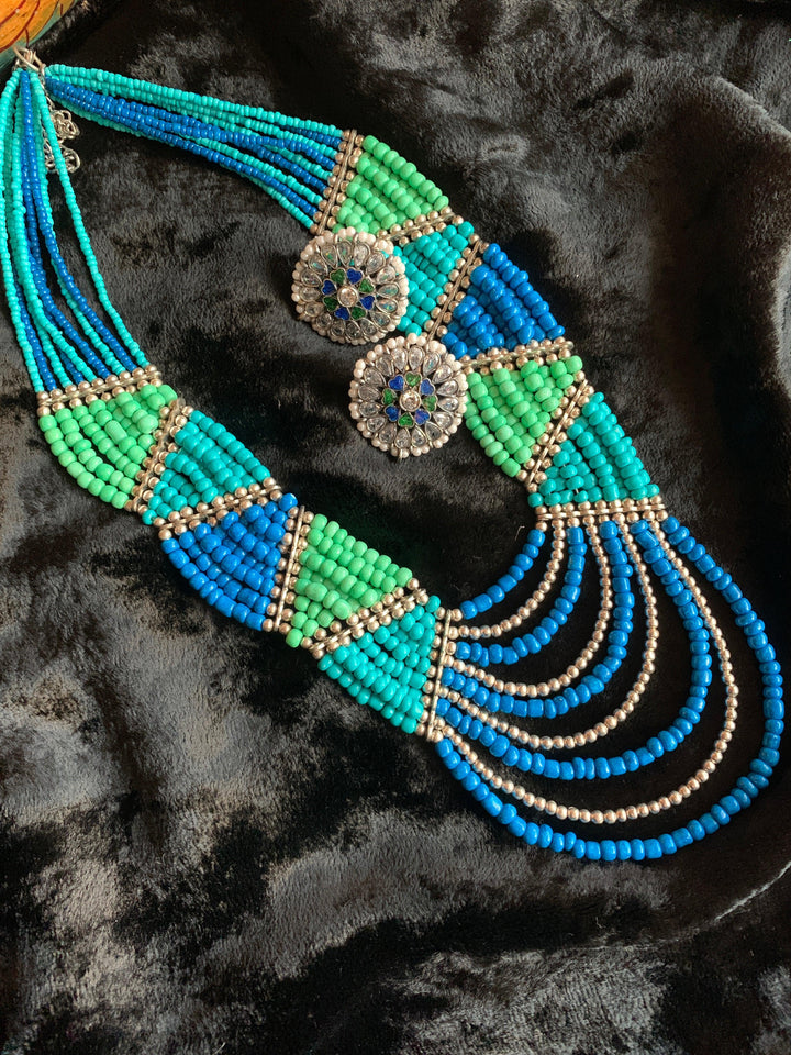 Statement Beaded Necklace with Enamelled Studs - SHIVKA