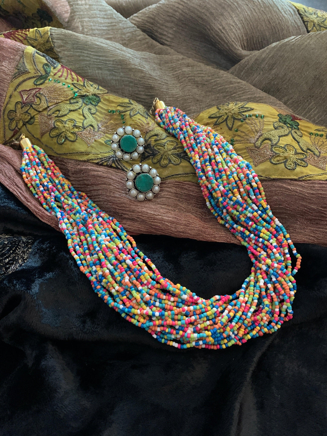 Multicoloured Statement Necklace with Gemstones Studs - SHIVKA