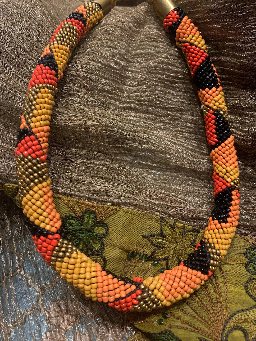 Statement Beaded Hasli Necklace with Earrings - SHIVKA