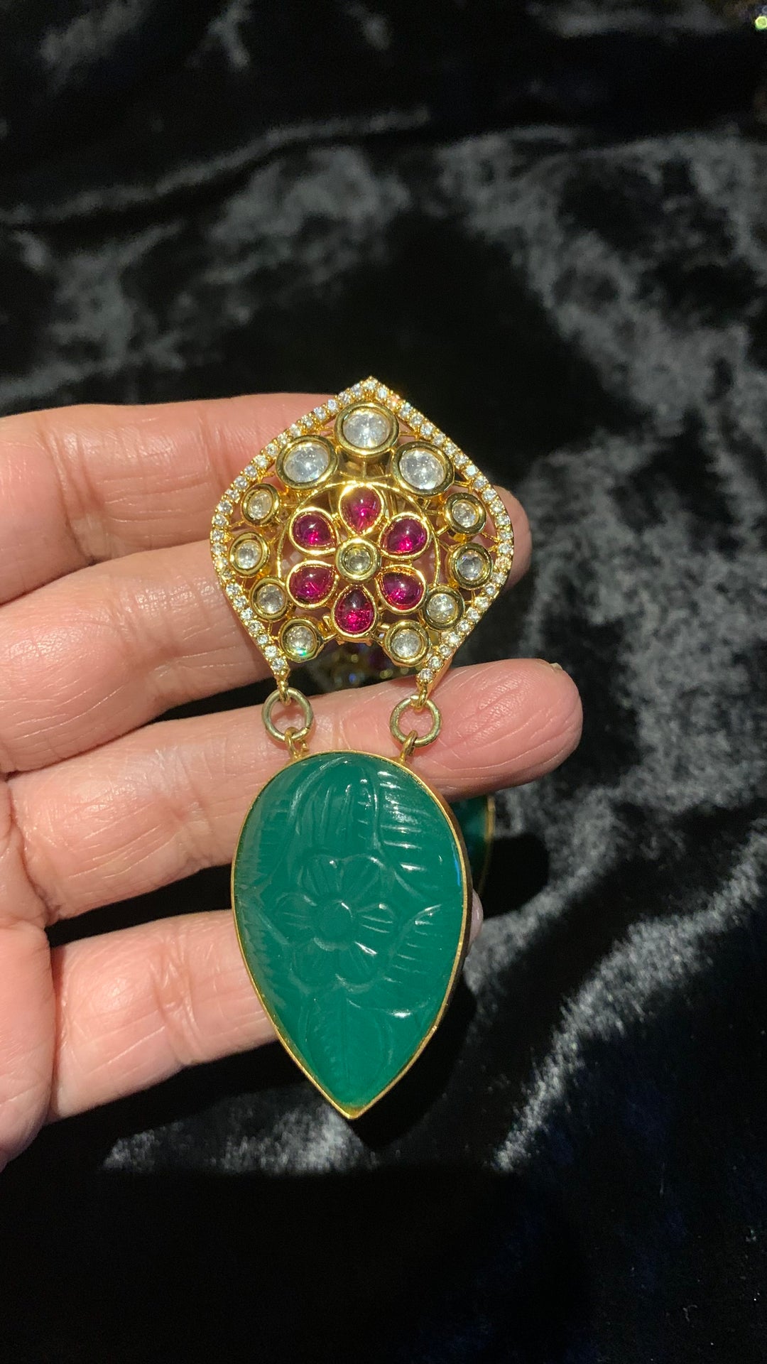 Carved Stone Kundan Earrings