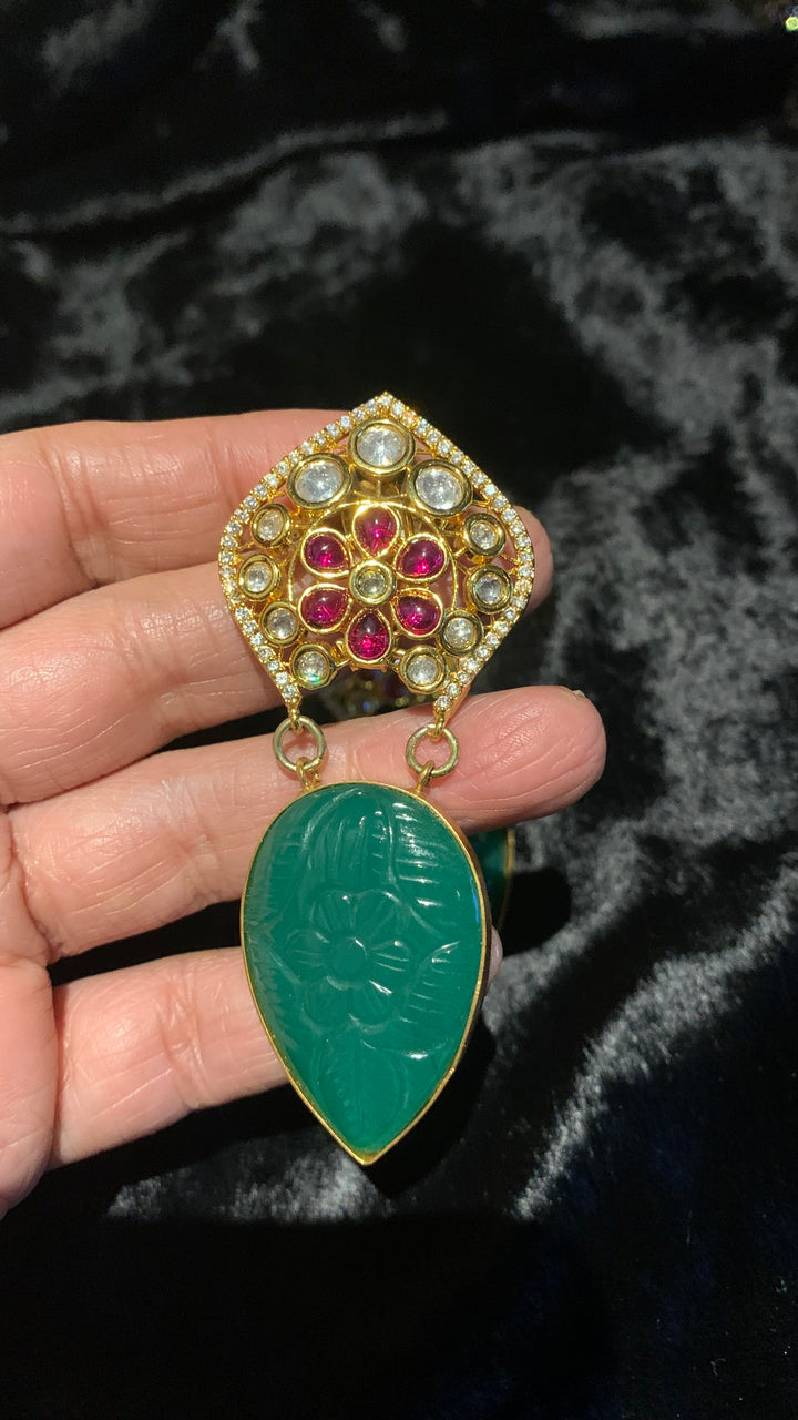 Carved Stone Kundan Earrings