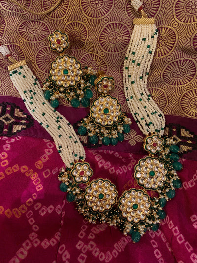 Traditional Flower Kundan Necklace with Earrings - SHIVKA