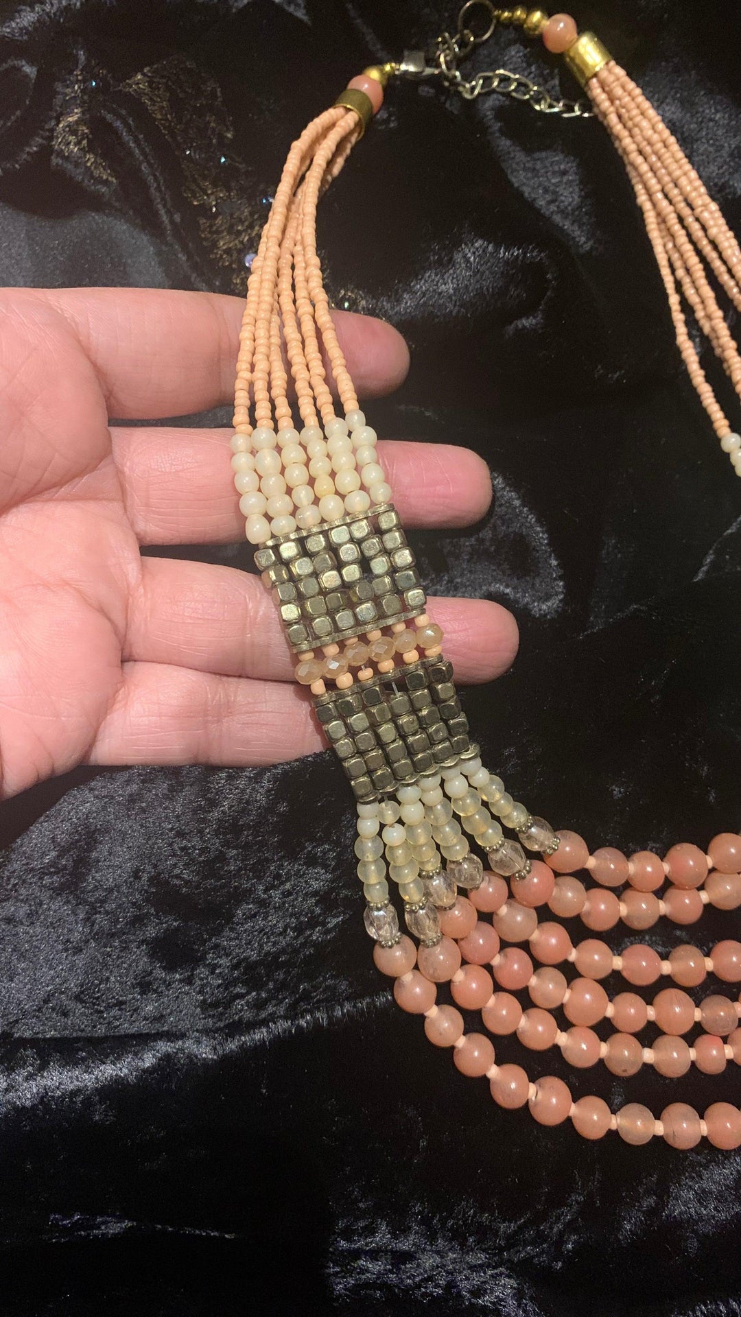 Peach and Gold Beaded Necklace - SHIVKA