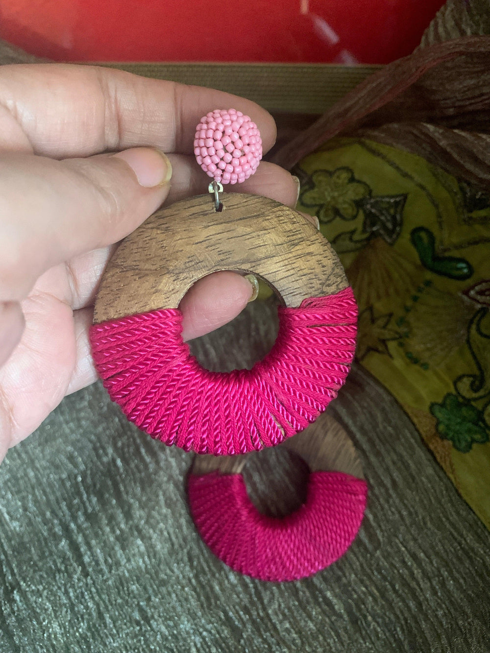 Wooden Beaded Hoop Earrings - SHIVKA