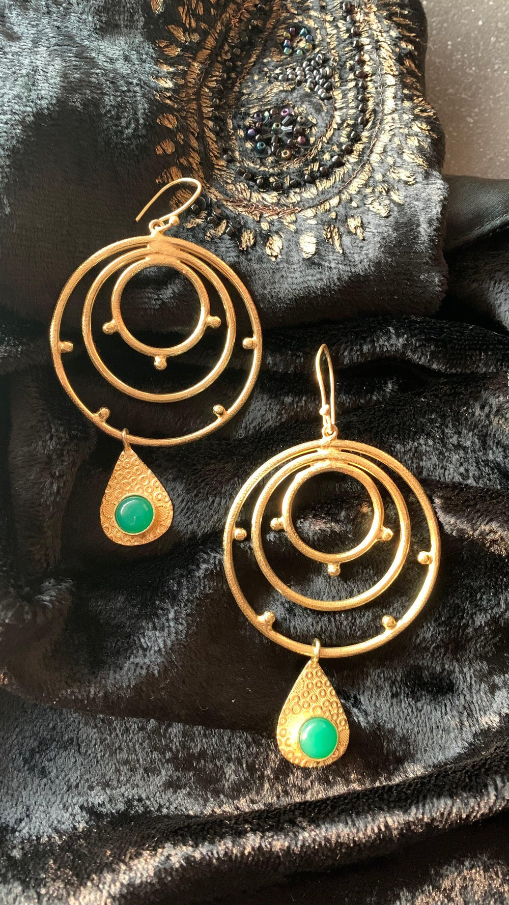 Statement Green and Gold Hoop Danglers - SHIVKA