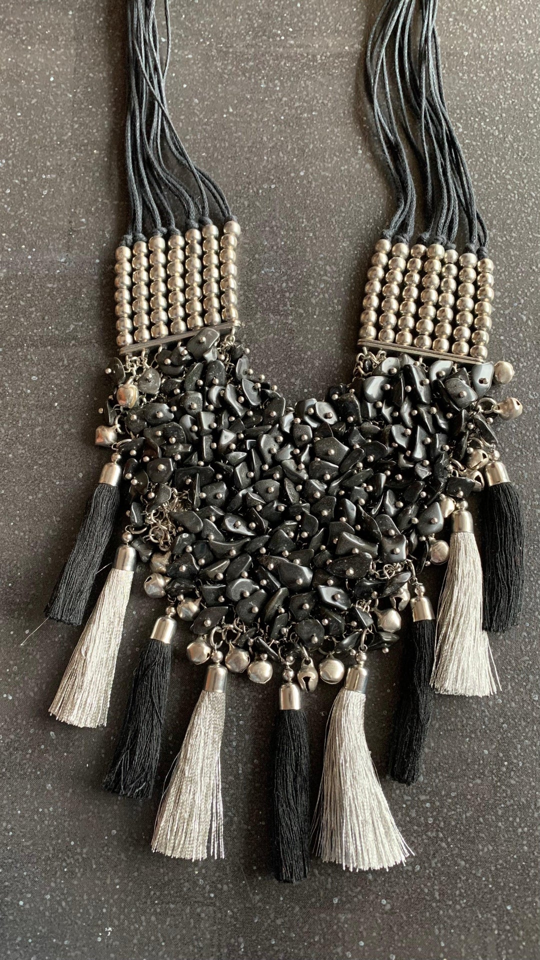 Silver and Black Designer beaded Necklace - SHIVKA