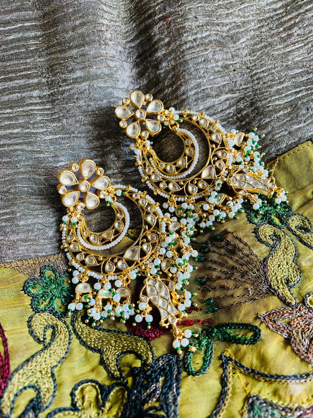 Pearl Moon Kundan Chandbaalis - SHIVKA