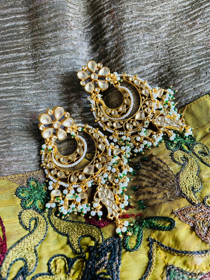 Pearl Moon Kundan Chandbaalis - SHIVKA