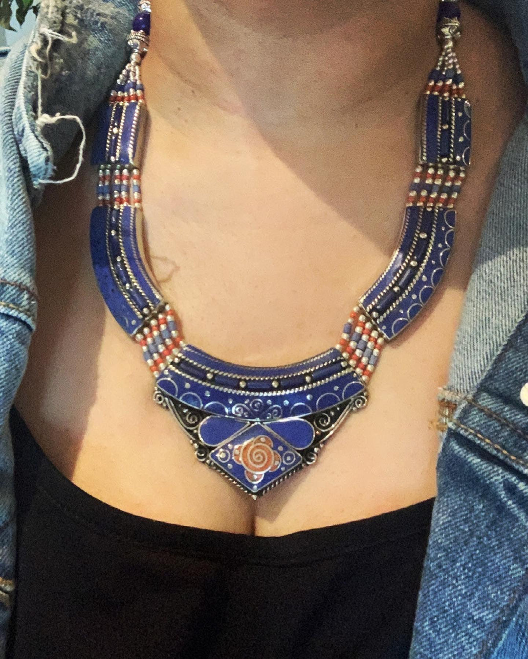 Lapis Lazuli Silver Tone Necklace - SHIVKA