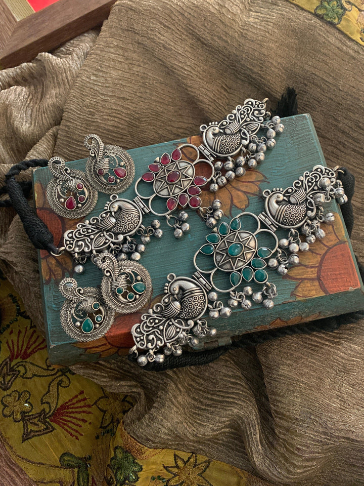 Peacock Choker Necklace with Earrings - SHIVKA