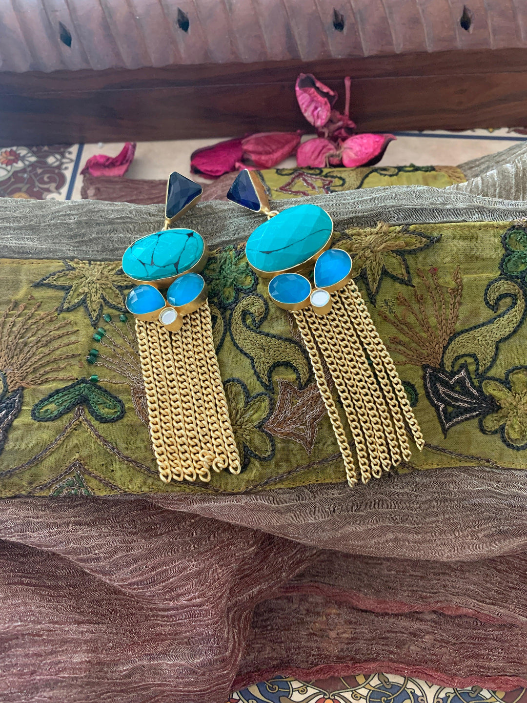 Turquoise Tasseled Danglers - SHIVKA
