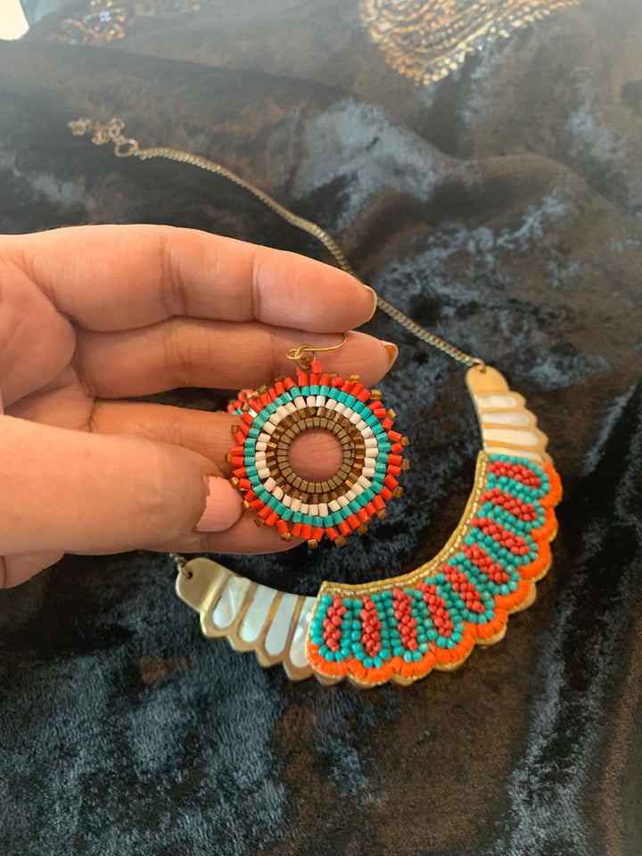 Statement Pendant Necklace with Earrings - SHIVKA