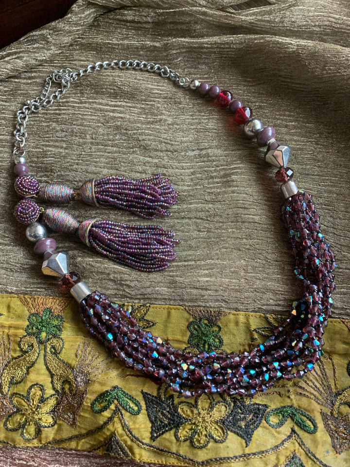 Scintillating Multicoloured Beaded Necklace with Danglers - SHIVKA