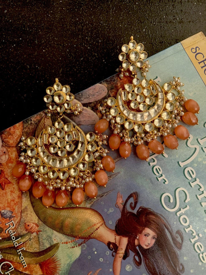 Peach Drops Pachi Kundan Earrings - SHIVKA