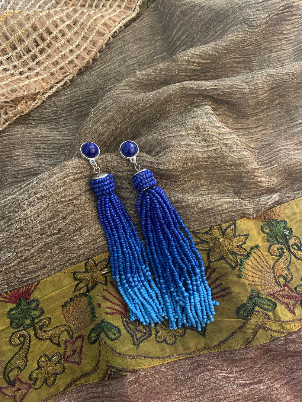 Lapis Blue Beaded Earrings - SHIVKA