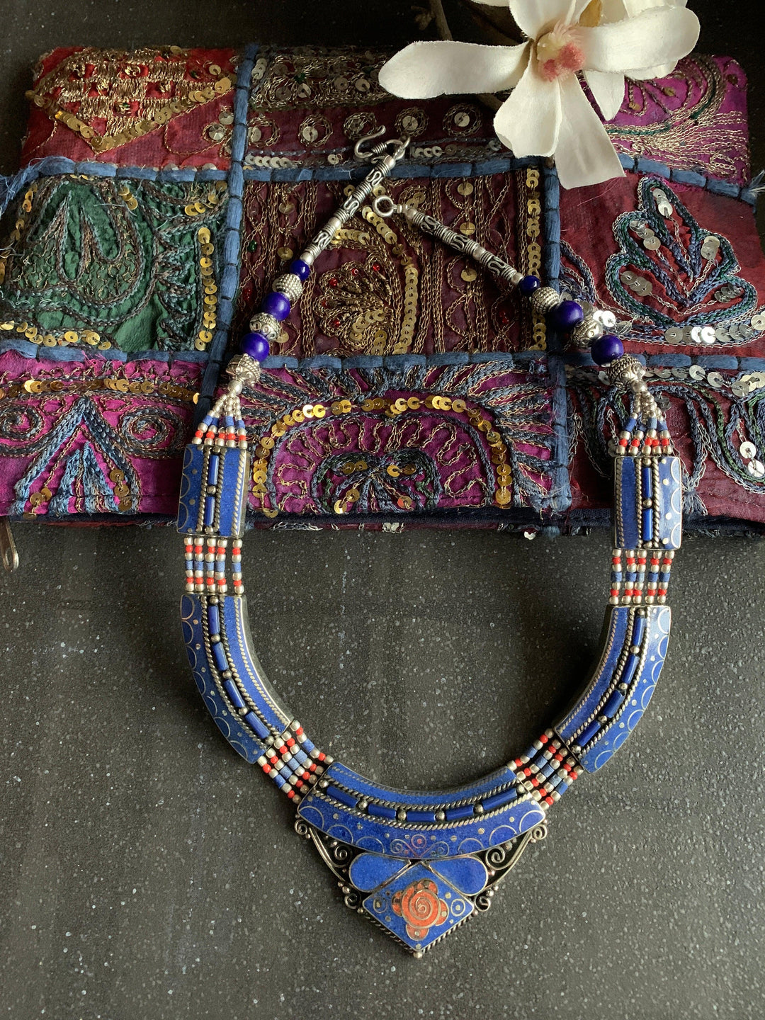 Lapis Lazuli Silver Tone Necklace - SHIVKA