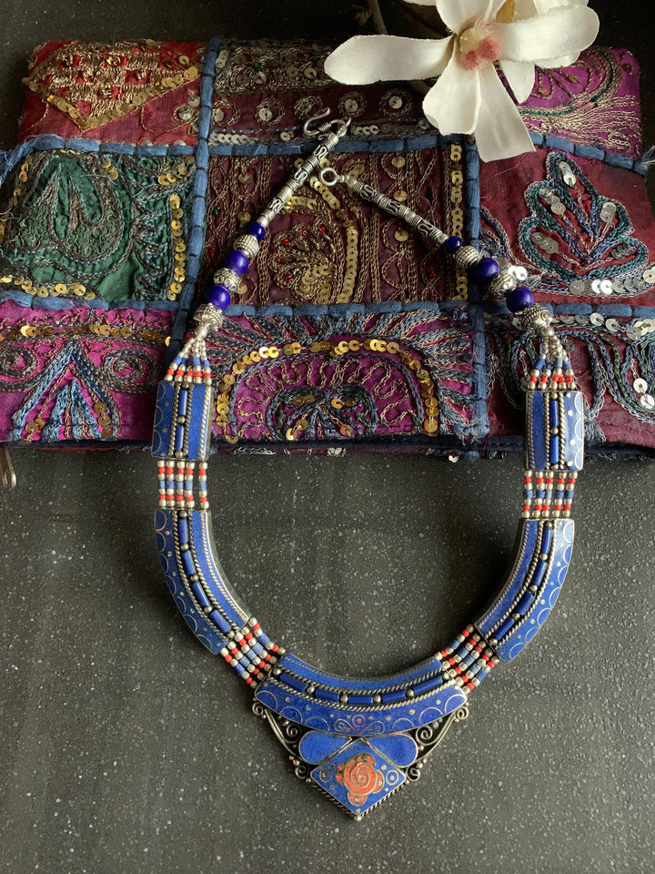 Lapis Lazuli Silver Tone Necklace - SHIVKA