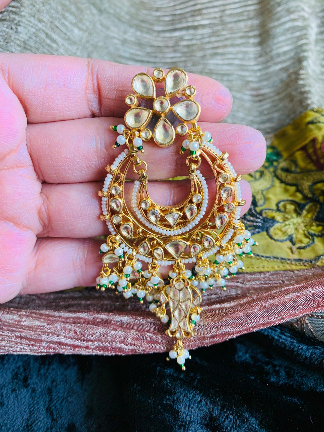 Pearl Moon Kundan Chandbaalis - SHIVKA