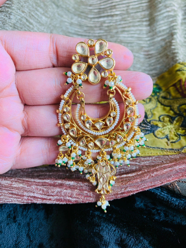 Pearl Moon Kundan Chandbaalis - SHIVKA